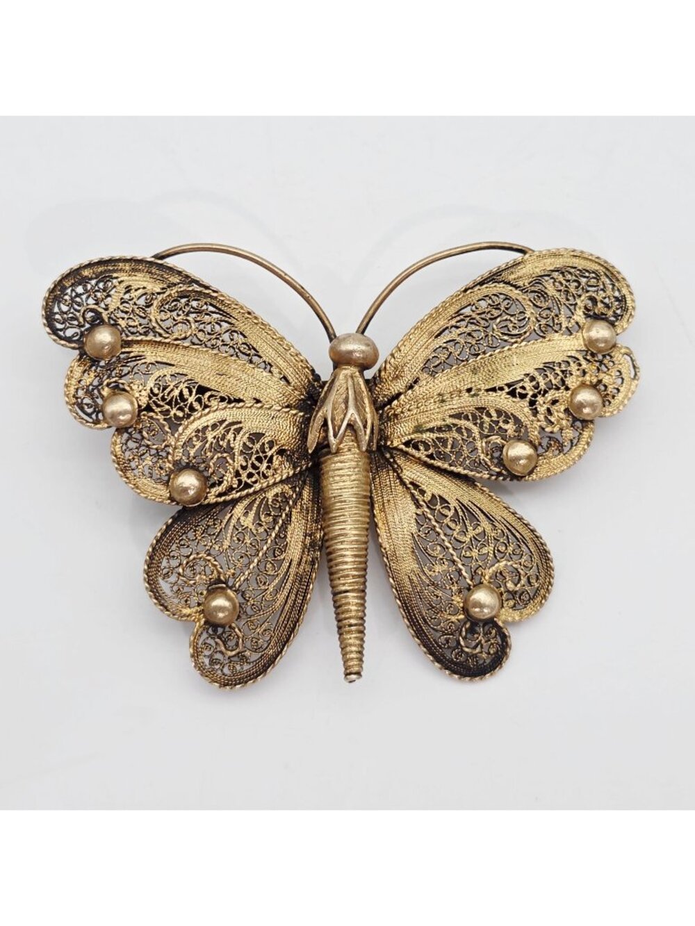 1920s Imperial Gold-Tone Filigree Butterfly Brooch Pin Elegant Ornate Design